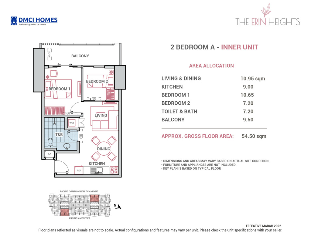 2 Bedroom A (Inner-Unit) - 54.5sqm.