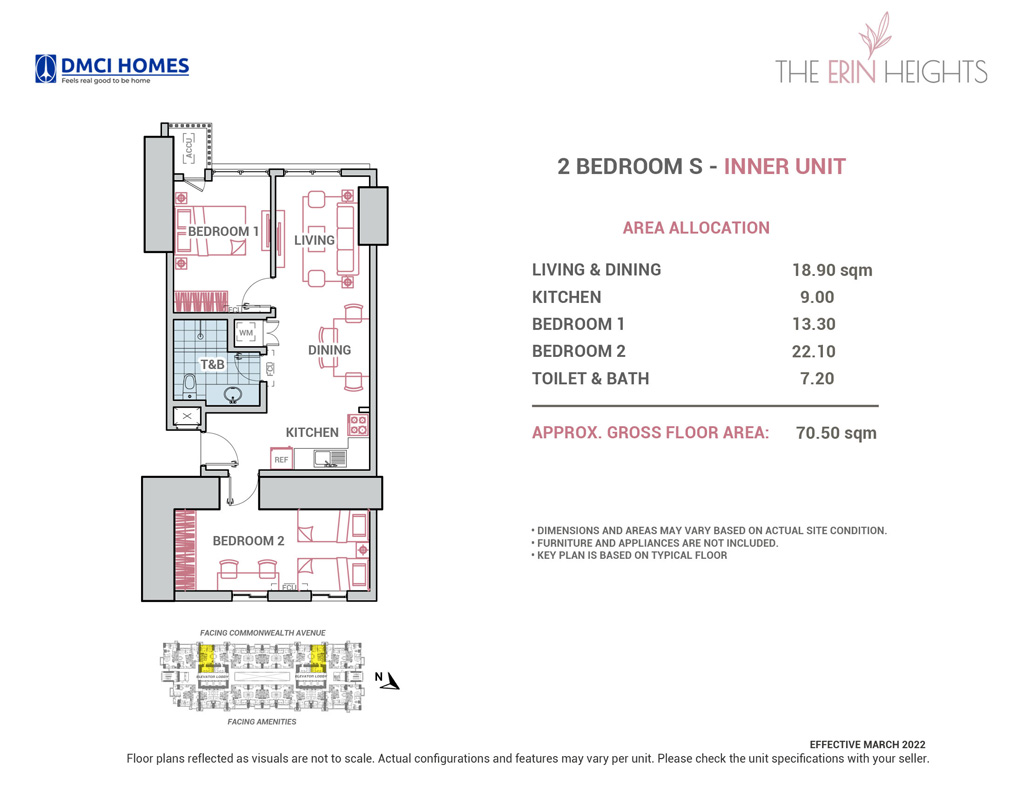 2 Bedroom  S (Inner-Unit) - 70.5 sqm.